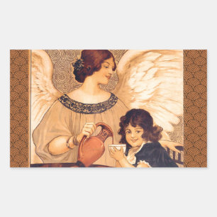 Antique French Chocolate Angel Poster: Vintage Art Sticker