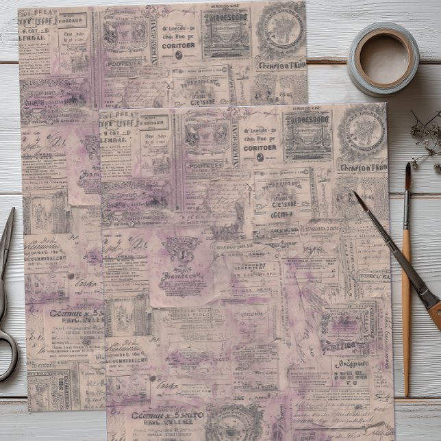 Antique French Collage Tissue Paper (French Lavender Collage Tissue Paper)