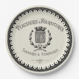 Antique French Country Lettering On Beige Paper Plate