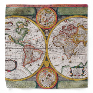 Antique French Map of The World Bandana