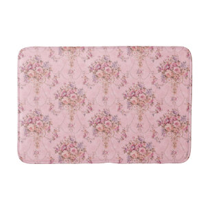 Antique French Pink Victorian Style Floral Rococo Bath Mat