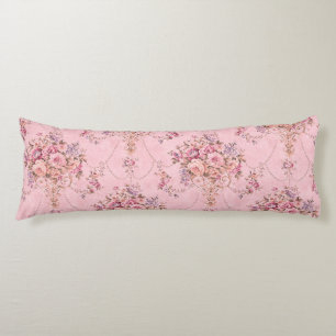 Antique French Pink Victorian Style Floral Rococo Body Pillow