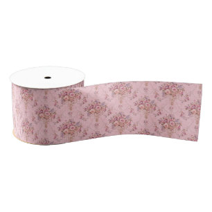 Antique French Pink Victorian Style Floral Rococo Grosgrain Ribbon