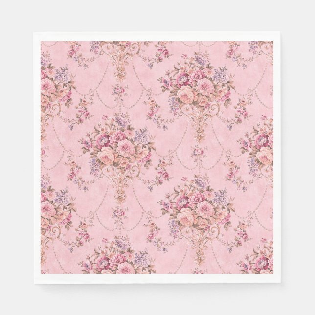 Antique French Pink Victorian Style Floral Rococo Napkin (Front)