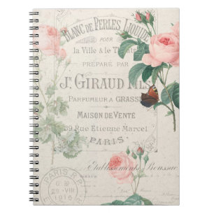 Antique French Redoute Rose Ephemera Notebook
