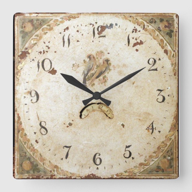 Antique French Square Wall Clock (Front)