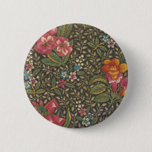 Antique French Toile de Jouy 1800s Floral Branches 2 Inch Round Button