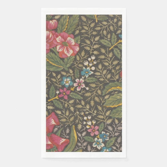 Antique French Toile de Jouy 1800s Floral Branches Napkin (Front)