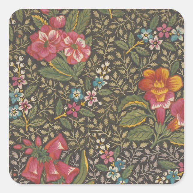 Antique French Toile de Jouy 1800s Floral Branches Square Sticker (Front)