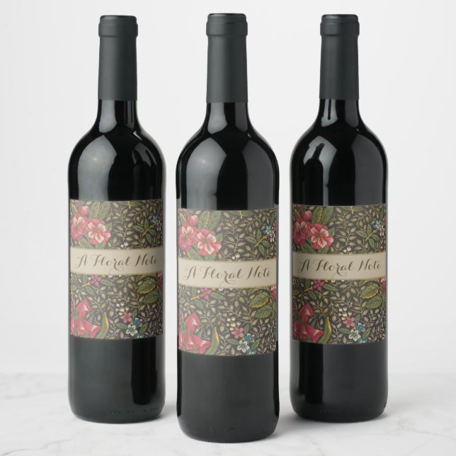 Antique French Toile de Jouy 1800s Floral Branches Wine Label (Bottles)
