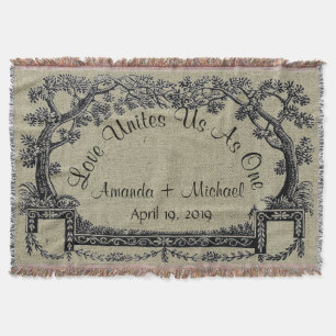 Antique French Trees Frame Personalized Wedding Throw Blanket