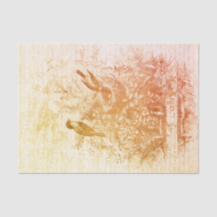 Antique French Vintage Birds Nest Red Orange Tissue Paper