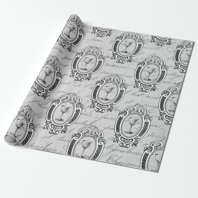 Antique French Wine Emblem Wrapping Paper (Unrolled)