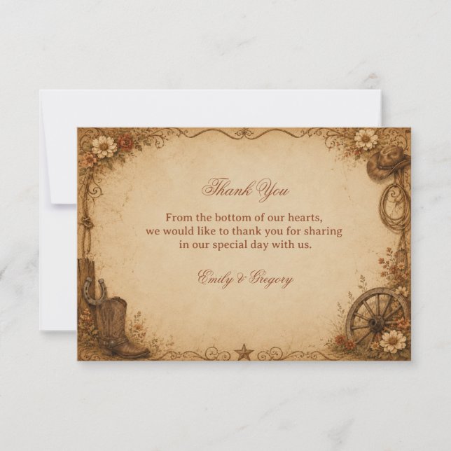 Antique Frontier Rustic Thank You Card (Front)