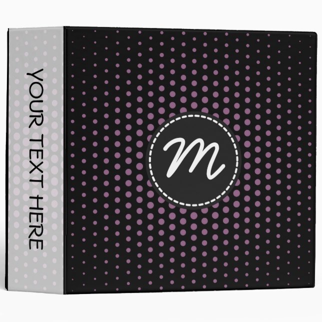 Antique fuchsia Techno Dots Modern Black Monogram Binder (Front/Spine)