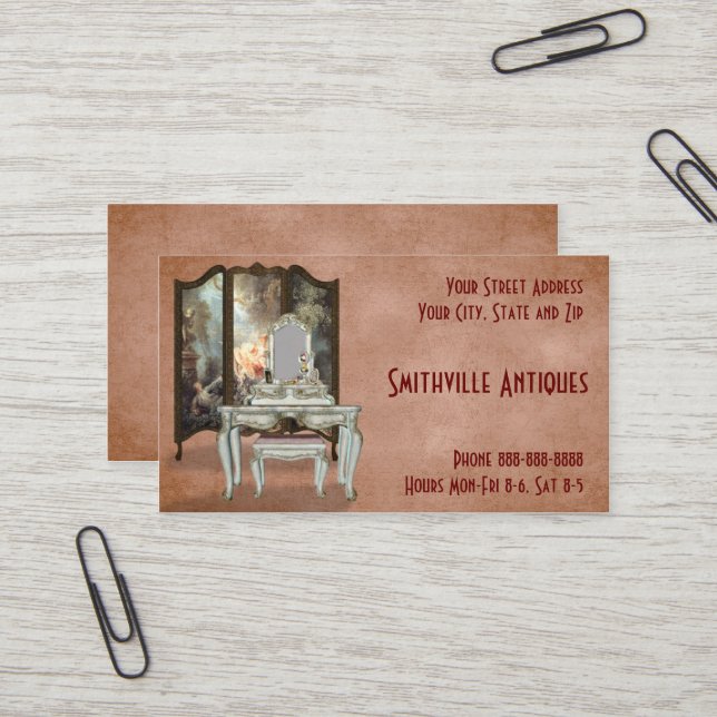 Antique Furniture Store Business Card (Front/Back In Situ)