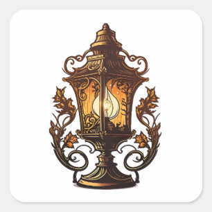 Antique Furniture, Vintage Lamp, Cartoon Style Square Sticker