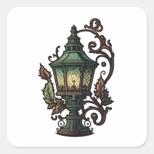 Antique Furniture, Vintage Lamp, Cartoon Style  Square Sticker