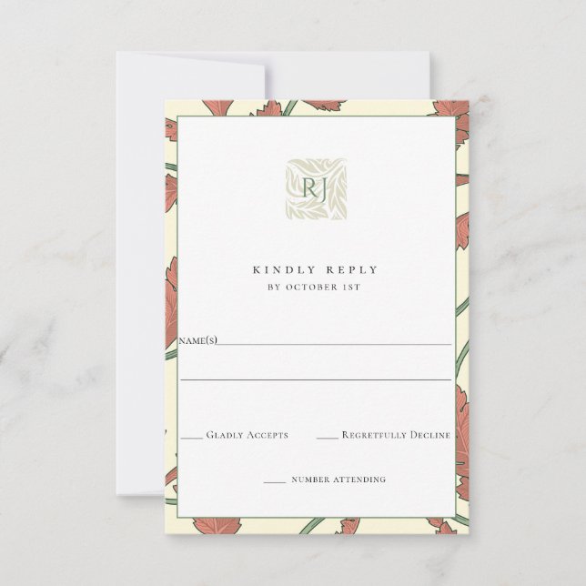 Antique Garden Foliage Wedding RSVP Card (Front)