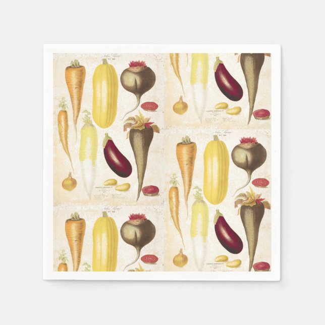 Antique Garden Vegetables Kitchen Art Craft Paper Napkin (Front)