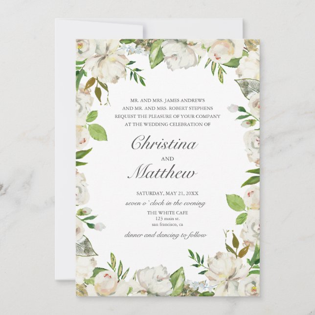 Antique Garden White Flowers Frame wedding Invitation (Front)