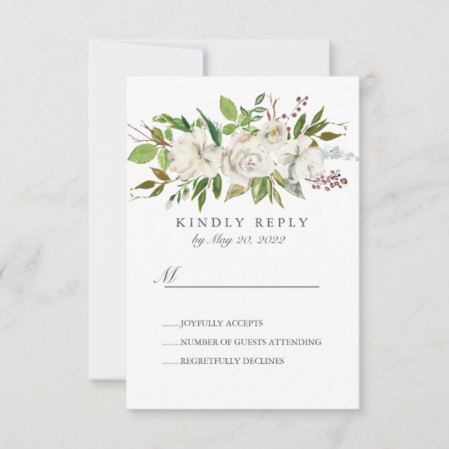 Antique Garden white Flowers Wedding RSVP (Front)