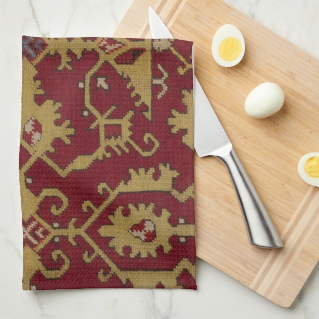 Antique Geometric Oriental Persian Red Pattern  Kitchen Towel (Quarter Fold)