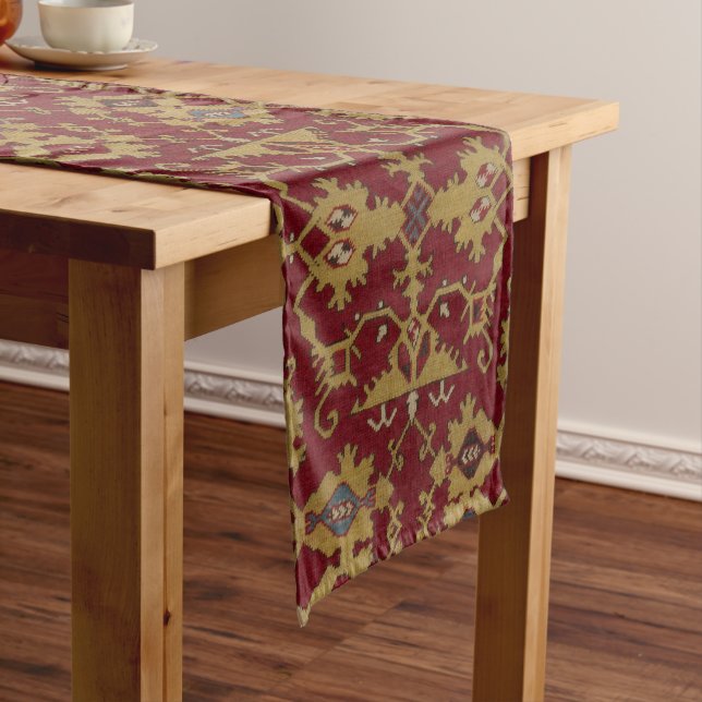 Antique Geometric Oriental Persian Red Pattern   Short Table Runner (In Situ)