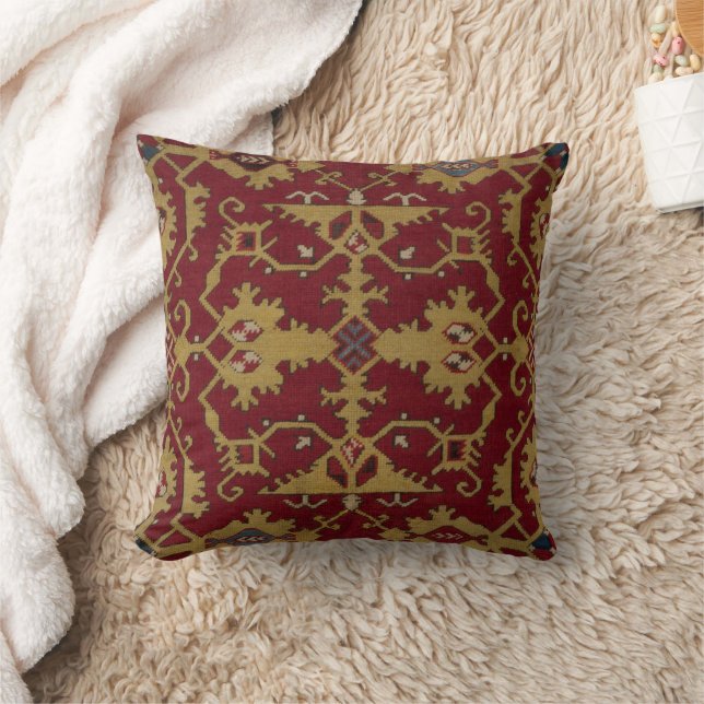 Antique Geometric Oriental Persian Red Pattern Throw Pillow (Blanket)