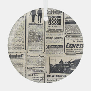 Antique German Newspaper Advertisements 1917 Glass Ornament