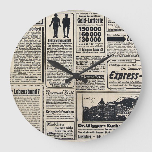 Antique German Newspaper Advertisements 1917 Large Clock (Front)