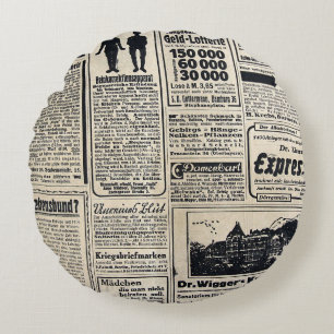 Antique German Newspaper Advertisements 1917 Round Pillow