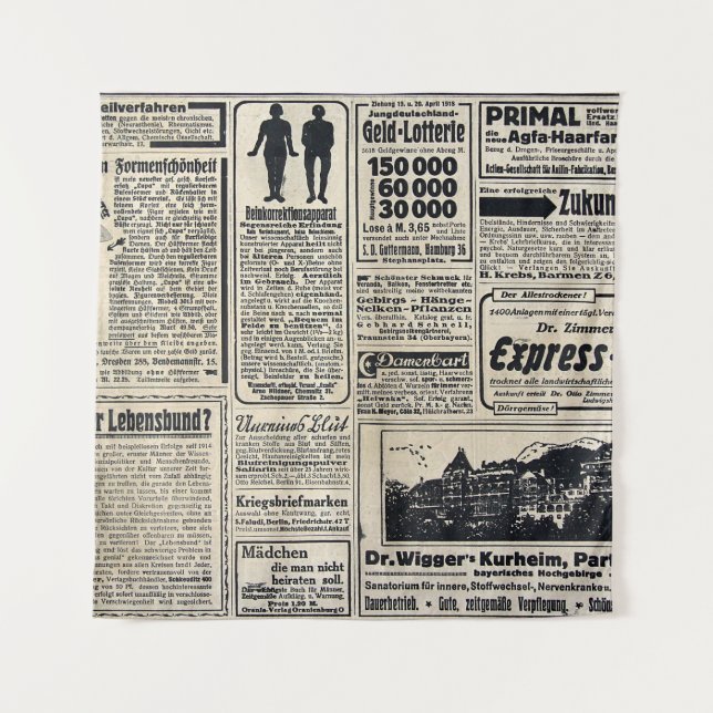Antique German Newspaper Advertisements 1917 Tapestry (Front)