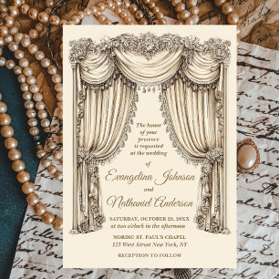 Antique Gilded Age Ivory Curtains Wedding Invitation