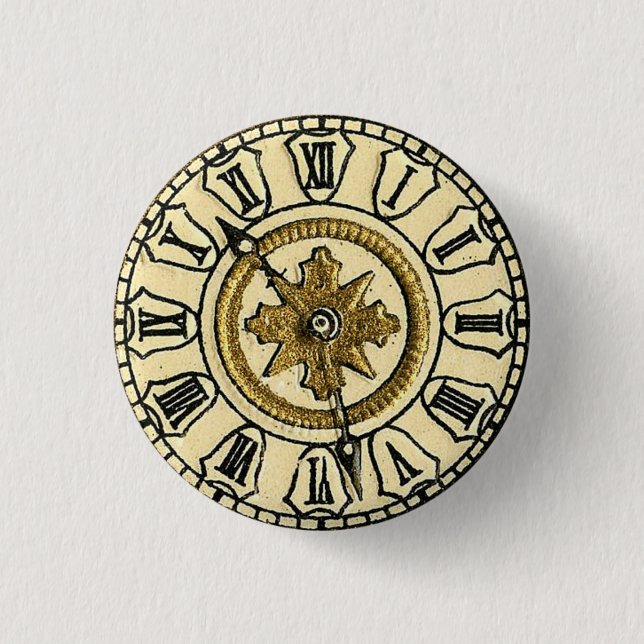 Antique Gilt Clock Face Steampunk 1 Inch Round Button (Front)