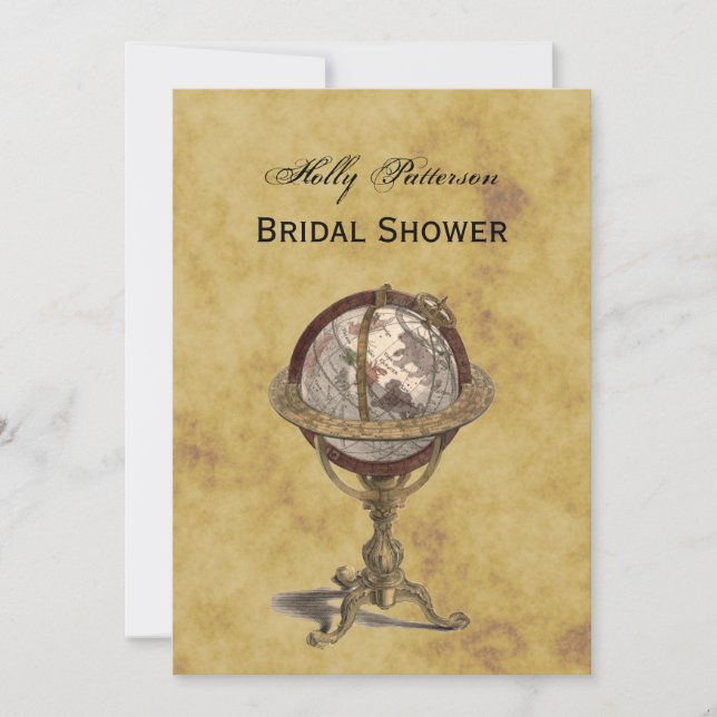 Antique Globe Distressed BG V Bridal Shower Invitation (Front)
