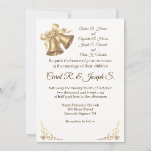 Antique Gold Bells Wedding Invitation