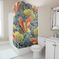 Antique Gold Blue Japanese Kimono Floral Bird