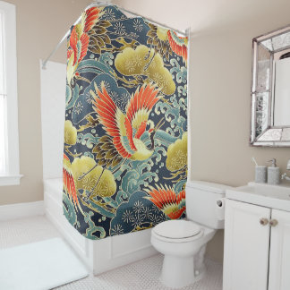 Antique Gold Blue Japanese Kimono Floral Bird