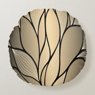 Antique Gold Creative Leave Pattern Round Pillow