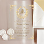 Antique Gold Crest Muslim Wedding Acrylic Invitations<br><div class="desc">Amaze your guests with this Islamic style wedding invite featuring a delicate vintage ornate design and 'Bismillah' in Arabic calligraphy. Simply add your event details on this easy-to-use template to make it a one-of-a-kind invitation.</div>
