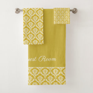 Antique Gold Damask Pattern Bath Towel Set