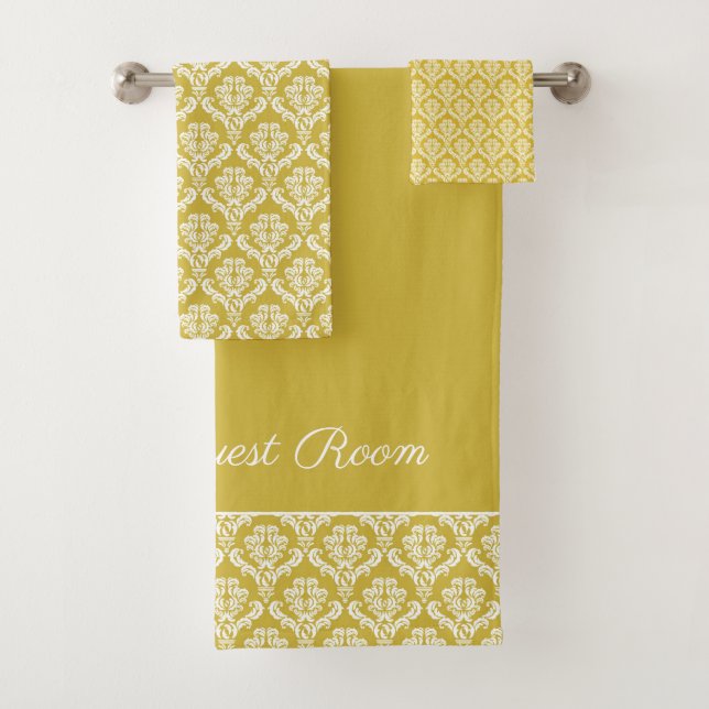 Antique Gold Damask Pattern Bath Towel Set (Insitu)