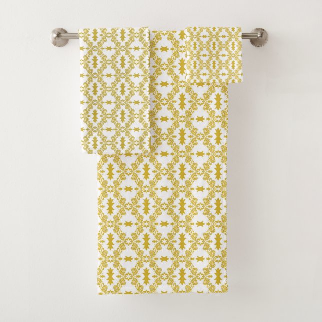 Antique Gold Damask Pattern Bath Towel Set (Insitu)