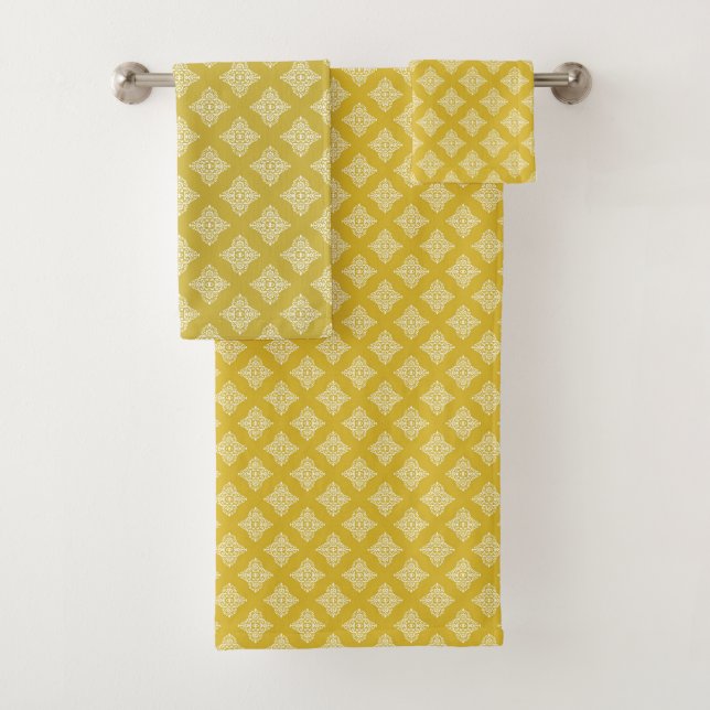 Antique Gold Damask Pattern Bath Towel Set (Insitu)