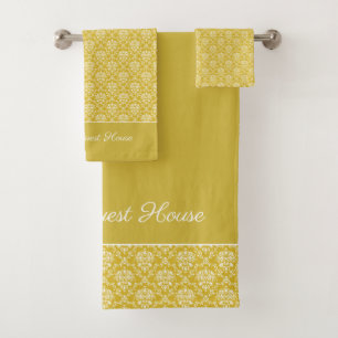 Antique Gold Damask Pattern Bath Towel Set