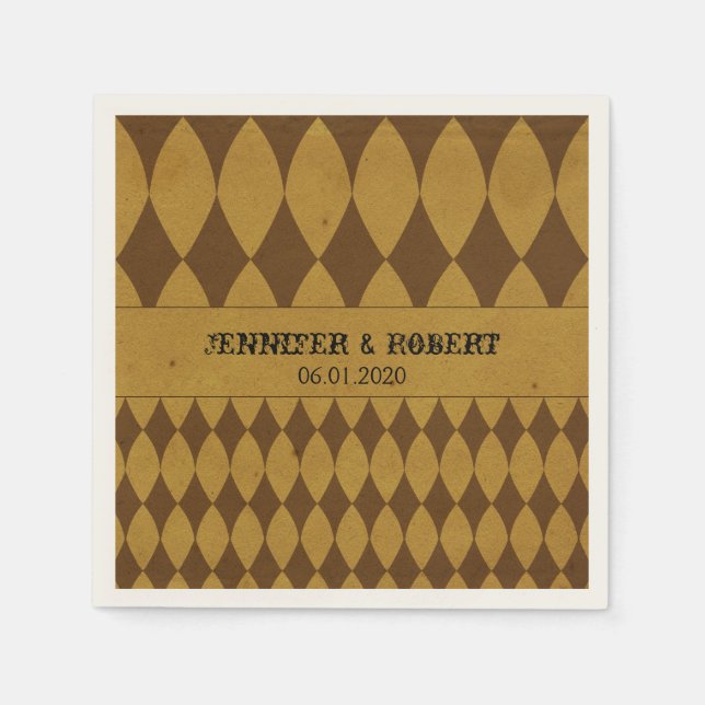 Antique Gold Diamond Harlequin Wedding Napkin (Front)