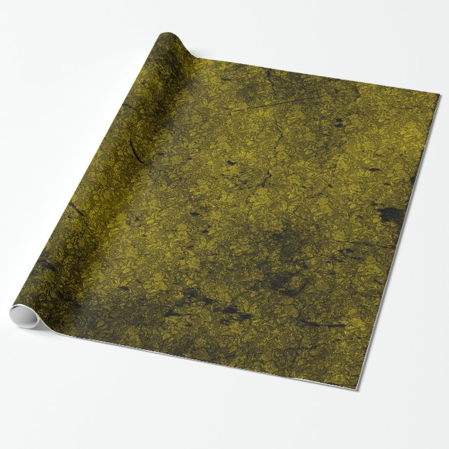 Antique Gold Distressed Goth Damask Wrapping Paper (Unrolled)