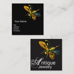ANTIQUE GOLD DRAGONFLY JEWEL Monogram ,Black Square Business Card