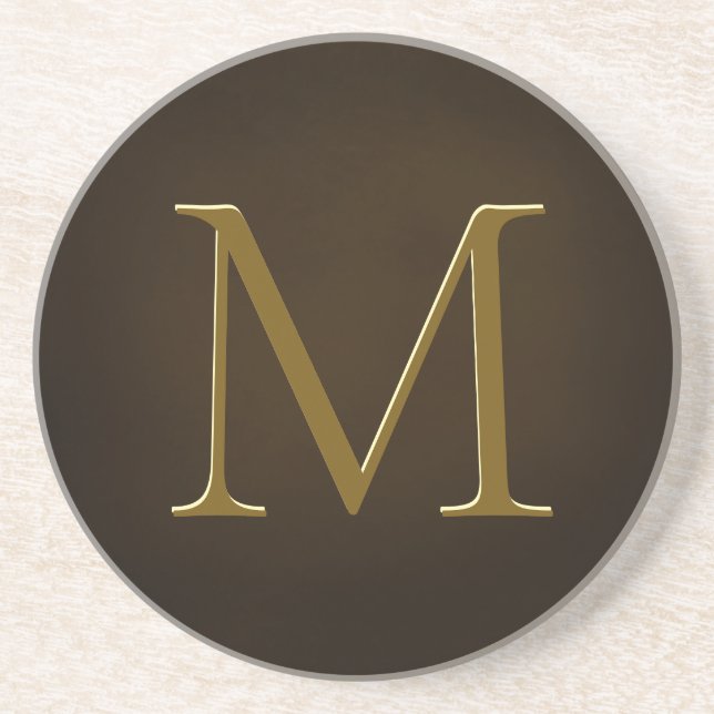 Antique Gold Embossed Monogram Personalized Round Coaster (Front)